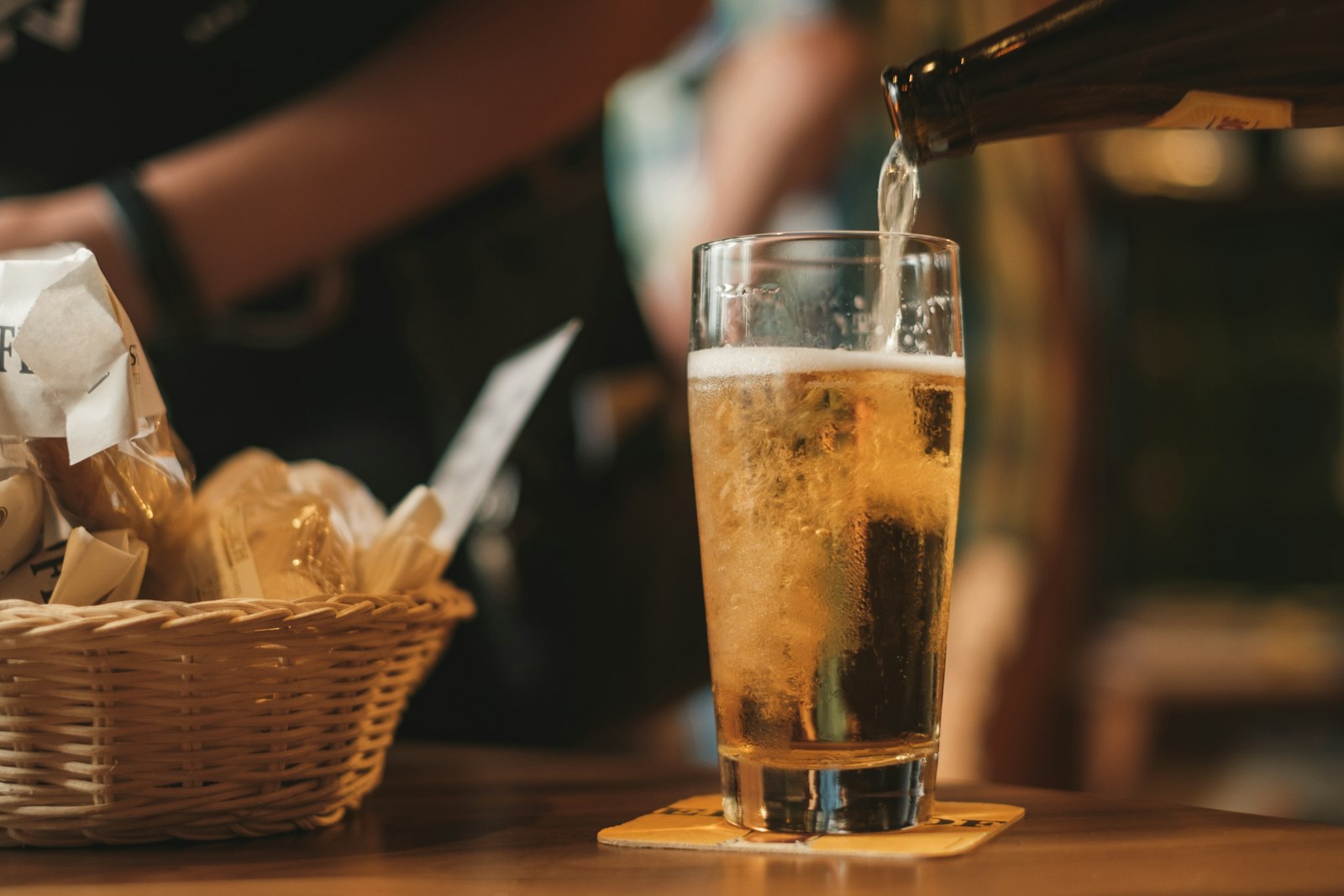 Glass of beer on a table after a race